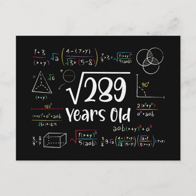 Square Root of 289 17th Birthday 17 Year Old Gifts Holiday Postcard (Front)
