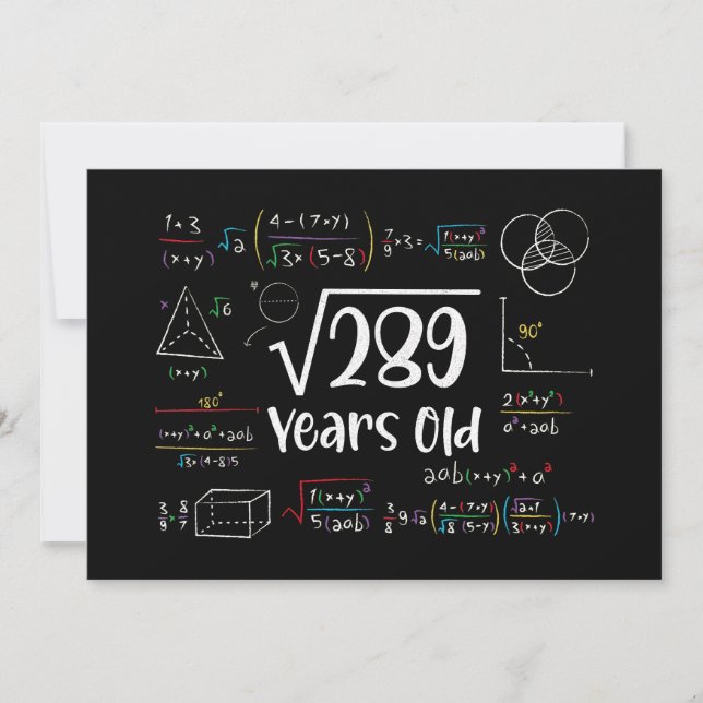 Square Root of 289 17th Birthday 17 Year Old Gifts Invitation (Front)