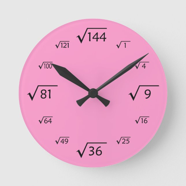 Square Root Wall Clock (Pink/Black) (Front)