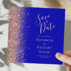 Square Royal Blue Rose Gold Save the Date