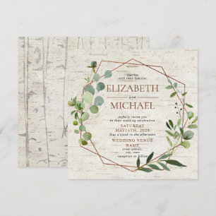 Square Rustic Copper Geometric Eucalyptus Wedding Invitation