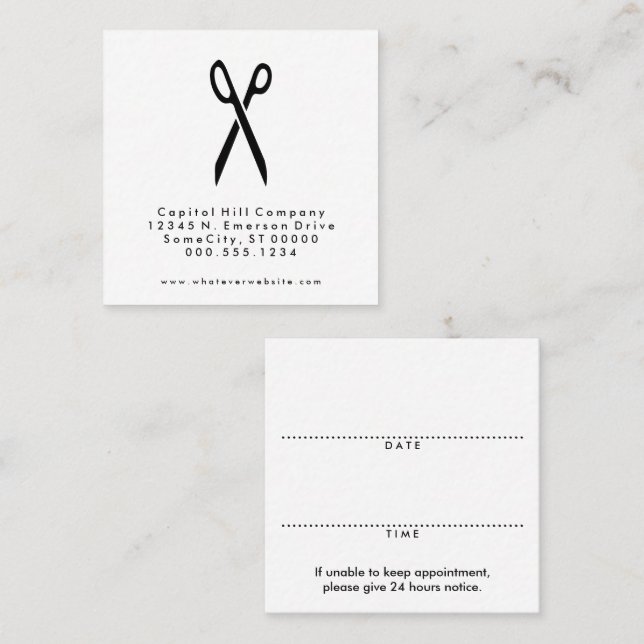 square salon scissors appointment reminder card (Front/Back)