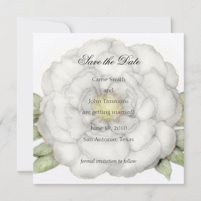 Square Save the Date White Peony (Front)