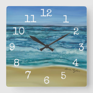 Square Shaped Clock "Beach Scene"