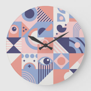 Square Shapes: Geometric Abstract Mosaic Large Clock