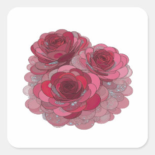 Square Silver THREE ROSES GROW FROM THE HEART Sticker