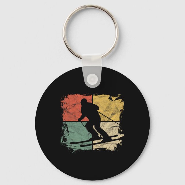 Square Skier Silhouette Gift Retro Skiing Winter S Key Ring (Front)