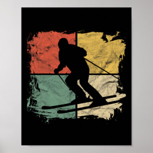 Square Skier Silhouette Gift Retro Skiing Winter S Poster