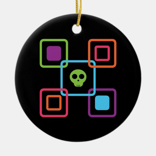 Square Skull Ceramic Tree Decoration (Front)
