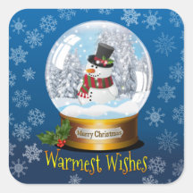 Square Snow Man in A Snow Globe Sticker