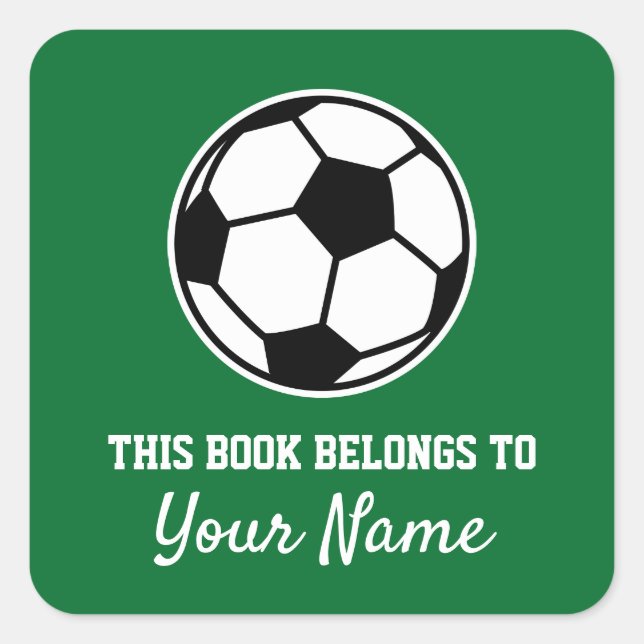 Square soccer ball bookplate sticker for kids (Front)
