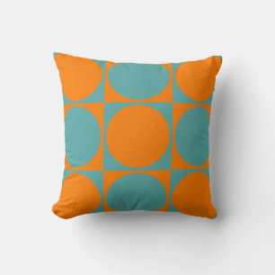 Square Sofa Cushion, Orange&Blue Squares&Circles Cushion