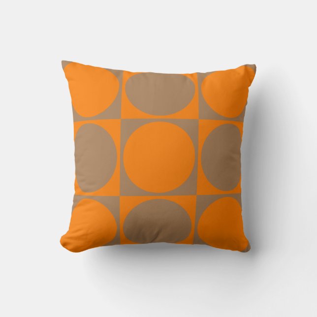 Square Sofa Cushion, Orange&Brown Squares&Circles Cushion (Front)