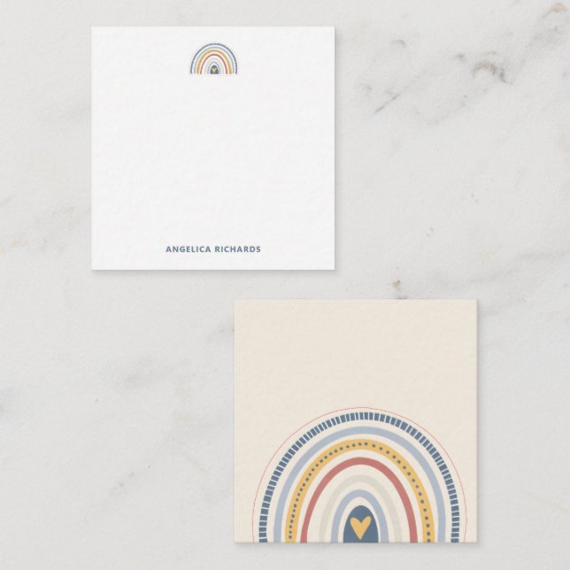 Square Soft Neutral Boho Rainbow Heart Card (Front/Back)