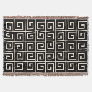 Square Spirals - Black on Cream Throw Blanket