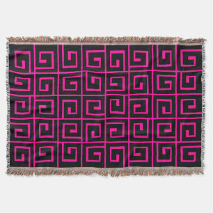 Square Spirals - Black on Hot Pink Throw Blanket