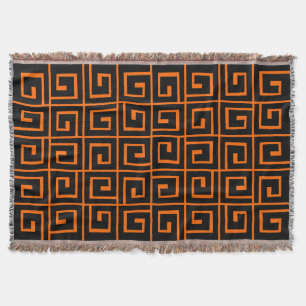 Square Spirals - Black on Orange Throw Blanket