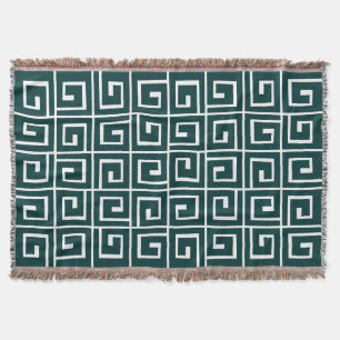 Square Spirals - Dark Moss Green on White Throw Blanket