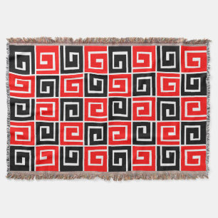 Square Spirals - Red and Black on White Throw Blanket