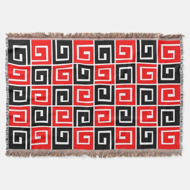 Square Spirals - Red and Black on White Throw Blanket (Front)