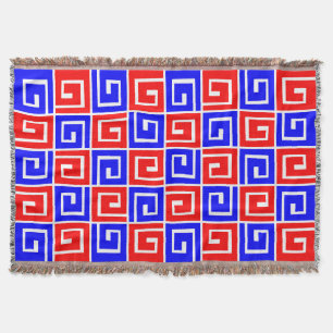 Square Spirals - Red and Blue on White Throw Blanket