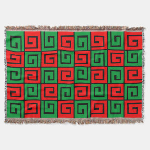 Square Spirals - Red and Green on Black Throw Blanket