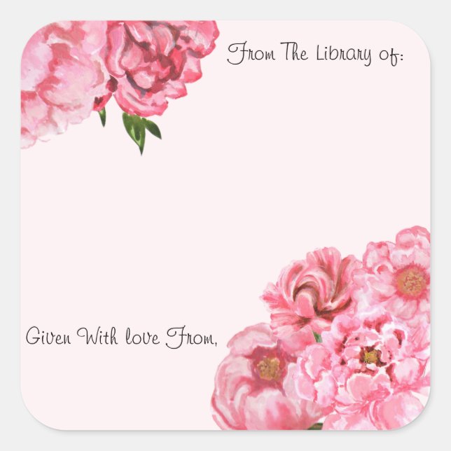 Square Sticker,Bookplate,peony,peonies,baby shower Square Sticker (Front)