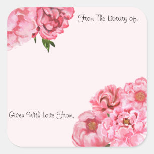 Square Sticker,Bookplate,peony,peonies,baby shower Square Sticker