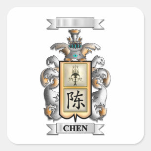 Square Sticker Chen Surname And Shield