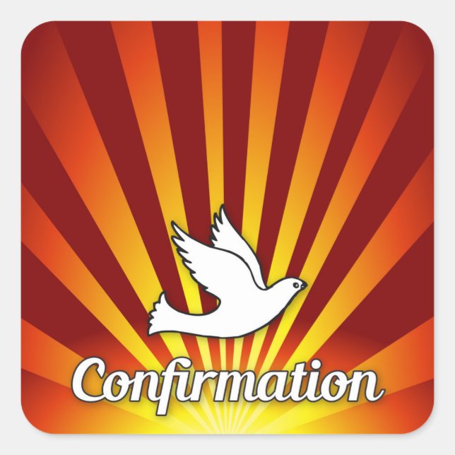 Square Sticker, Dove with Red Rays, Confirmation Sticker (Front)