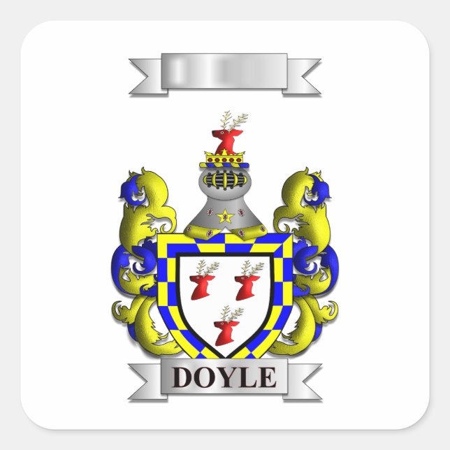 Square Sticker Doyle Surname And Shield (Front)