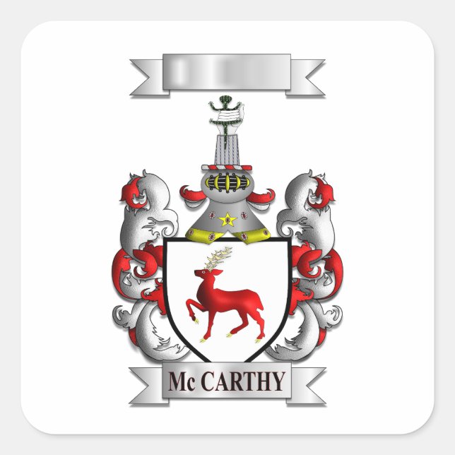 Square Sticker McCarthy Surname And Shield (Front)