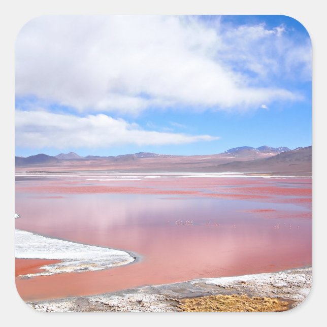 Square sticker of Laguna Colorada in Bolivia (Front)