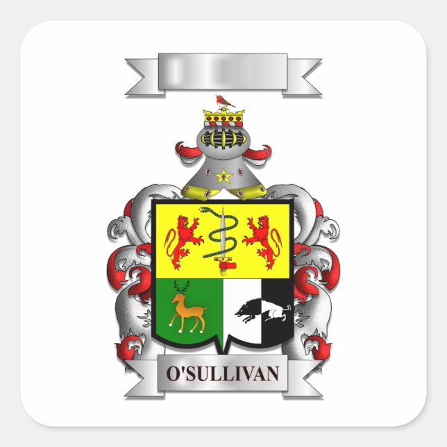 Square Sticker O'Sullivan Surname And Shield (Front)