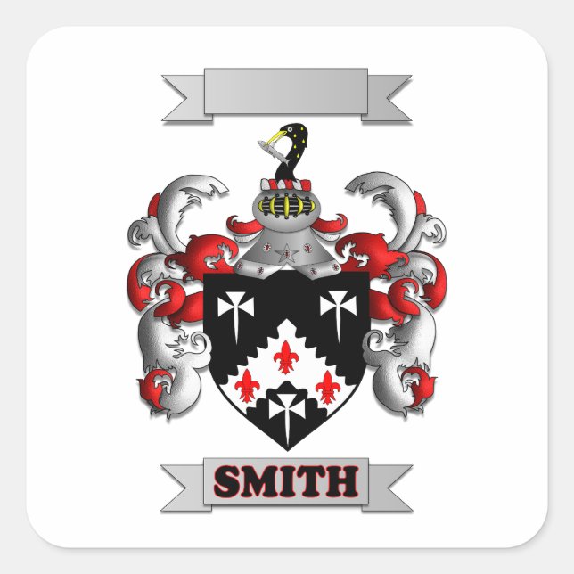 Square Sticker Smith Family Surname And Shield (Front)