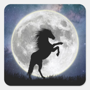 Square Sticker The horse and the white moon
