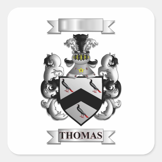 Square Sticker Thomas Family Surname And Shield (Front)