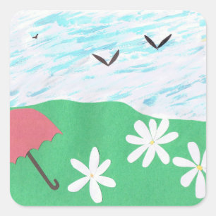 Square Sticker with Fun Outdoor Scene