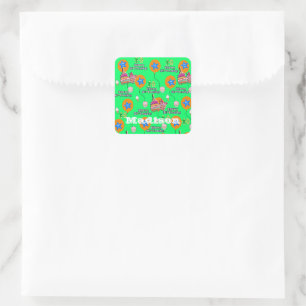 Square Stickers, #10 Happy 10th Birthday Green Sticker