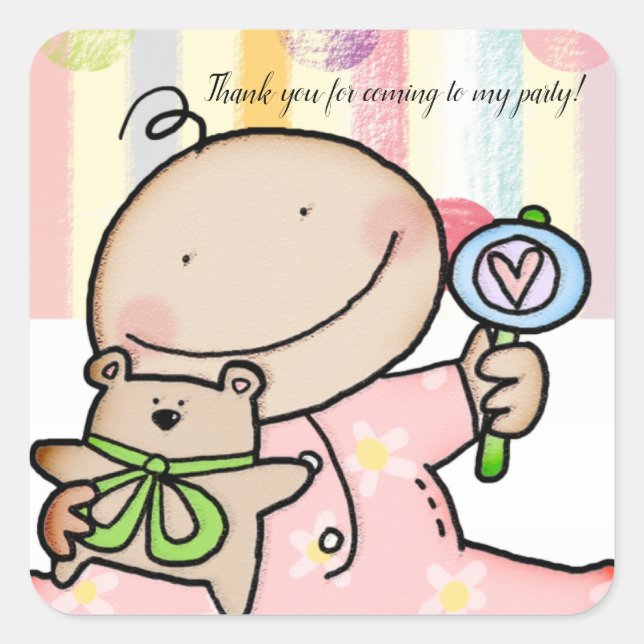 Square Stickers Baby Girl Pastel Stripes (Front)