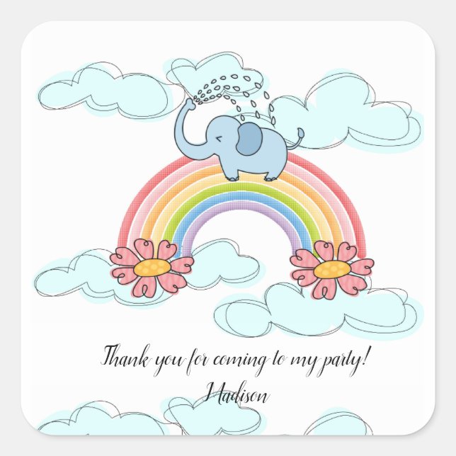 Square Stickers Blue Elephant  (Front)