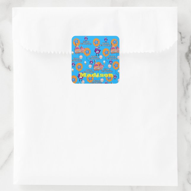 Square Stickers, Happy 6th Birthday Blue Sticker (Bag)