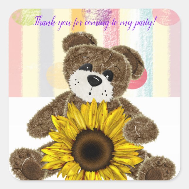 Square Stickers Teddy Bear Pastel Stripes (Front)