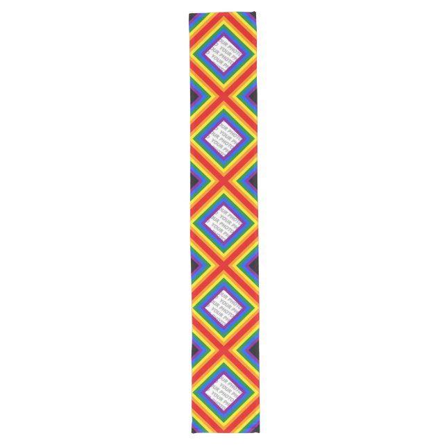 Square Stripes Frame Rainbow + your images Long Table Runner (Front)