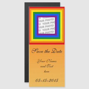 Square Stripes Frame Rainbow + your photo Magnetic Invitation