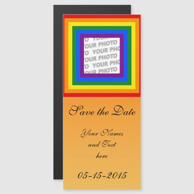 Square Stripes Frame Rainbow + your photo Magnetic Invitation (Front/Back)