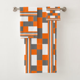 Square Stripes Orange Grey White Geometric Pattern Bath Towel Set