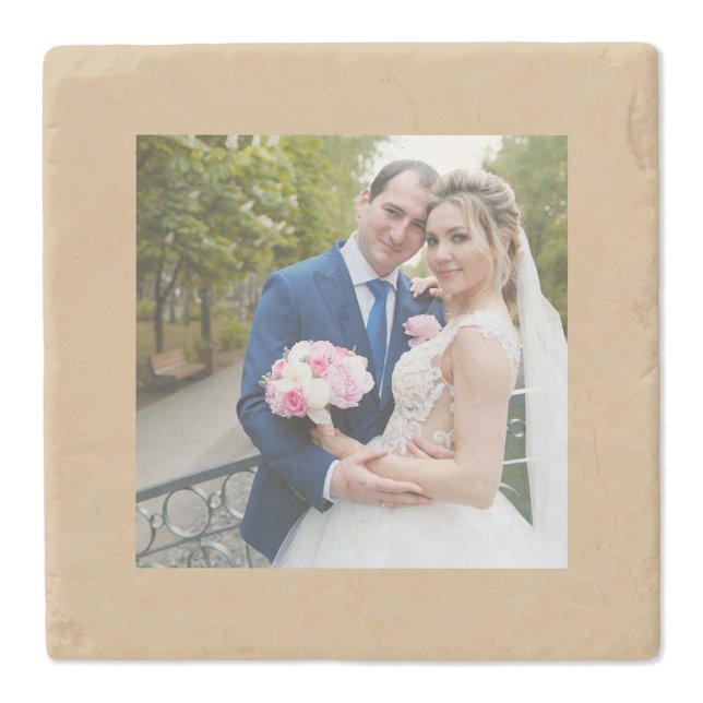 Square Tan Border Photo Stone Coaster (Creator Uploaded)