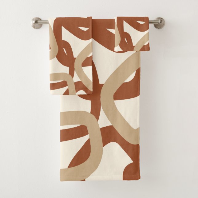 Square Tangle Burnt Sienna Cream Bath Towel Set (Insitu)