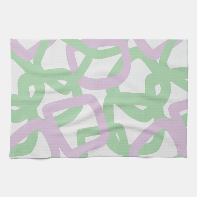 Square Tangle Mint Green Soft Lavender Tea Towel (Horizontal)